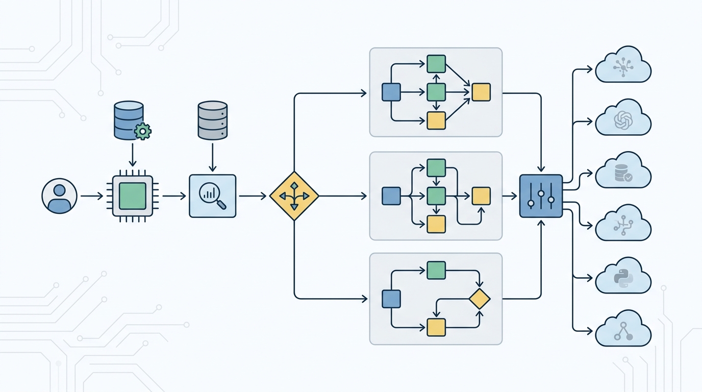 A technical architecture diagram showing the Project HydraFusion gateway routing developer requests through a feature extractor, decision engine, and topology orchestrator to downstream models.