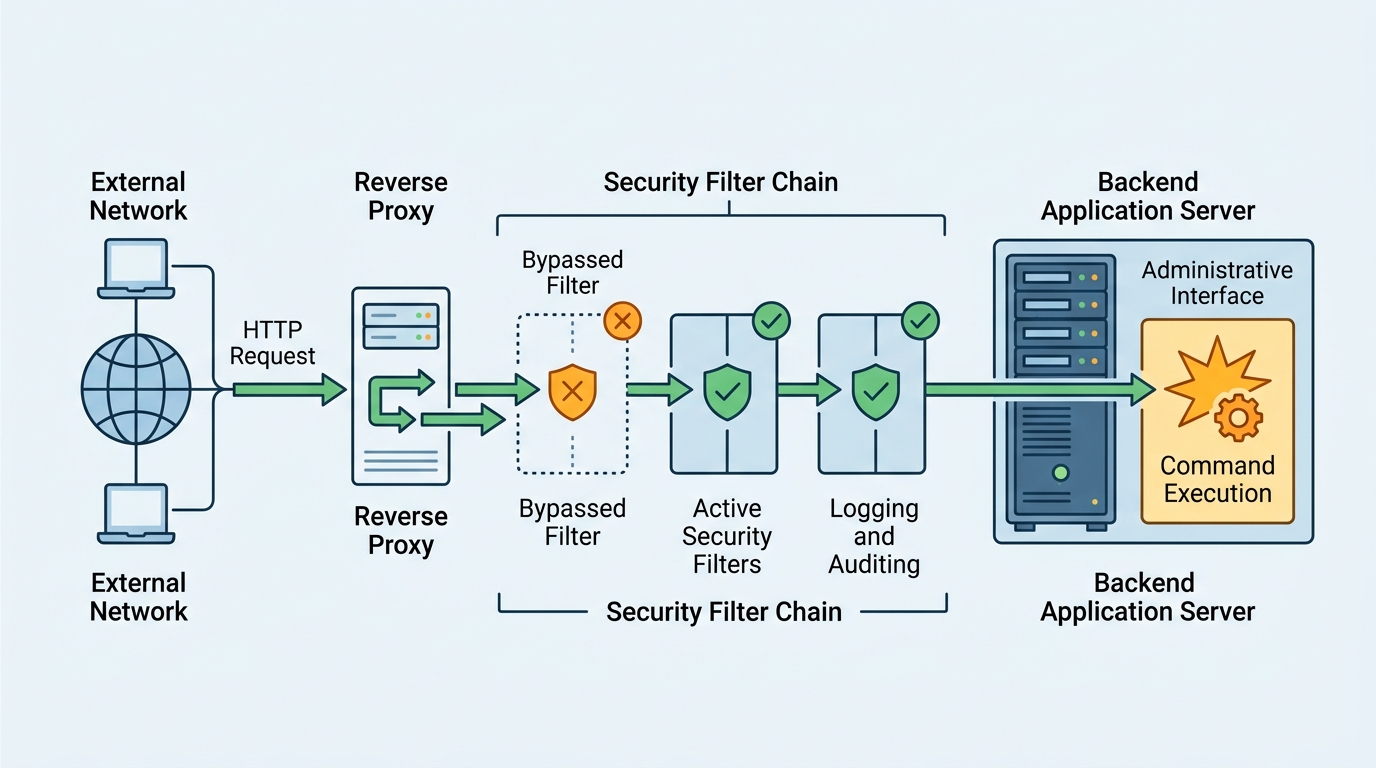 Technical diagram illustrating the authentication bypass mechanism in N-central RMM.
