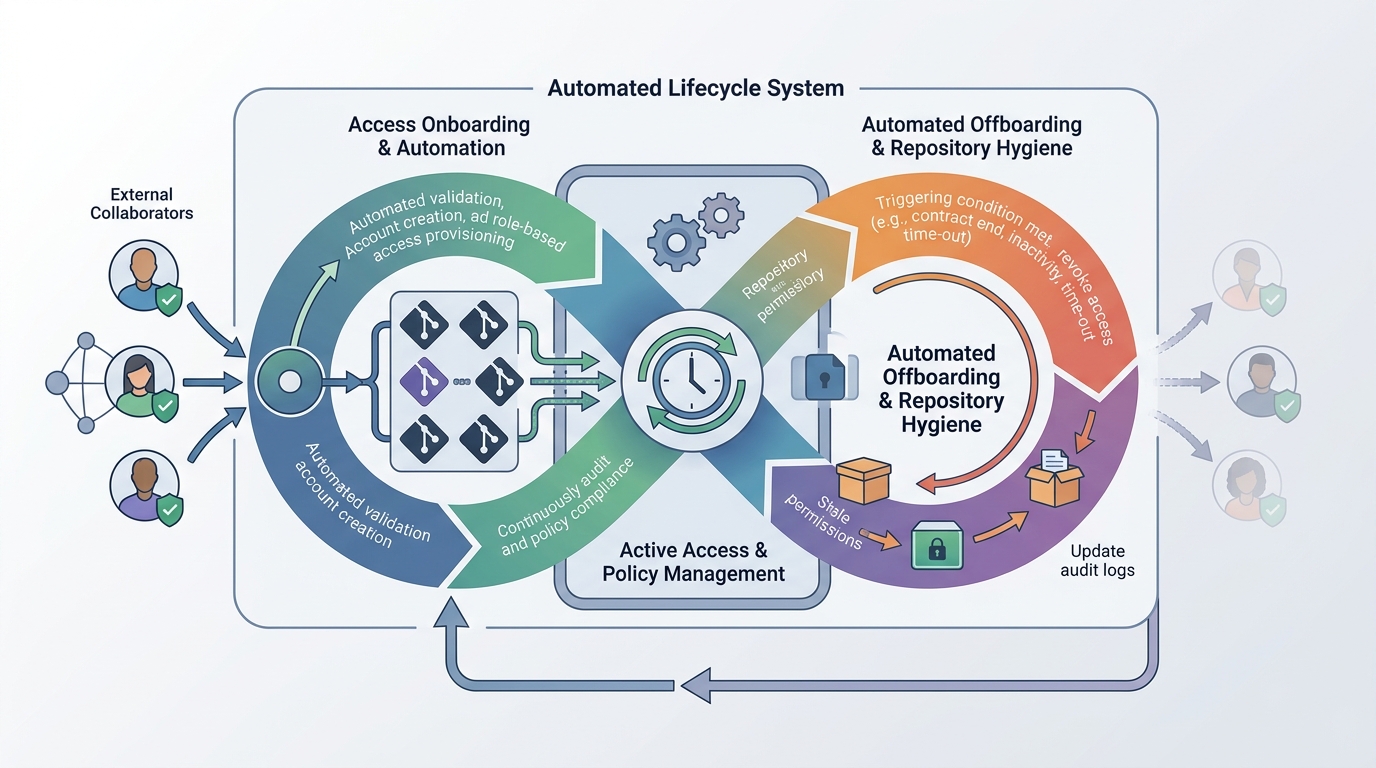 Explanatory diagram for Staying Evergreen: Automating Outside Collaborator Access and Repository Hygiene in Enterprise Organizations