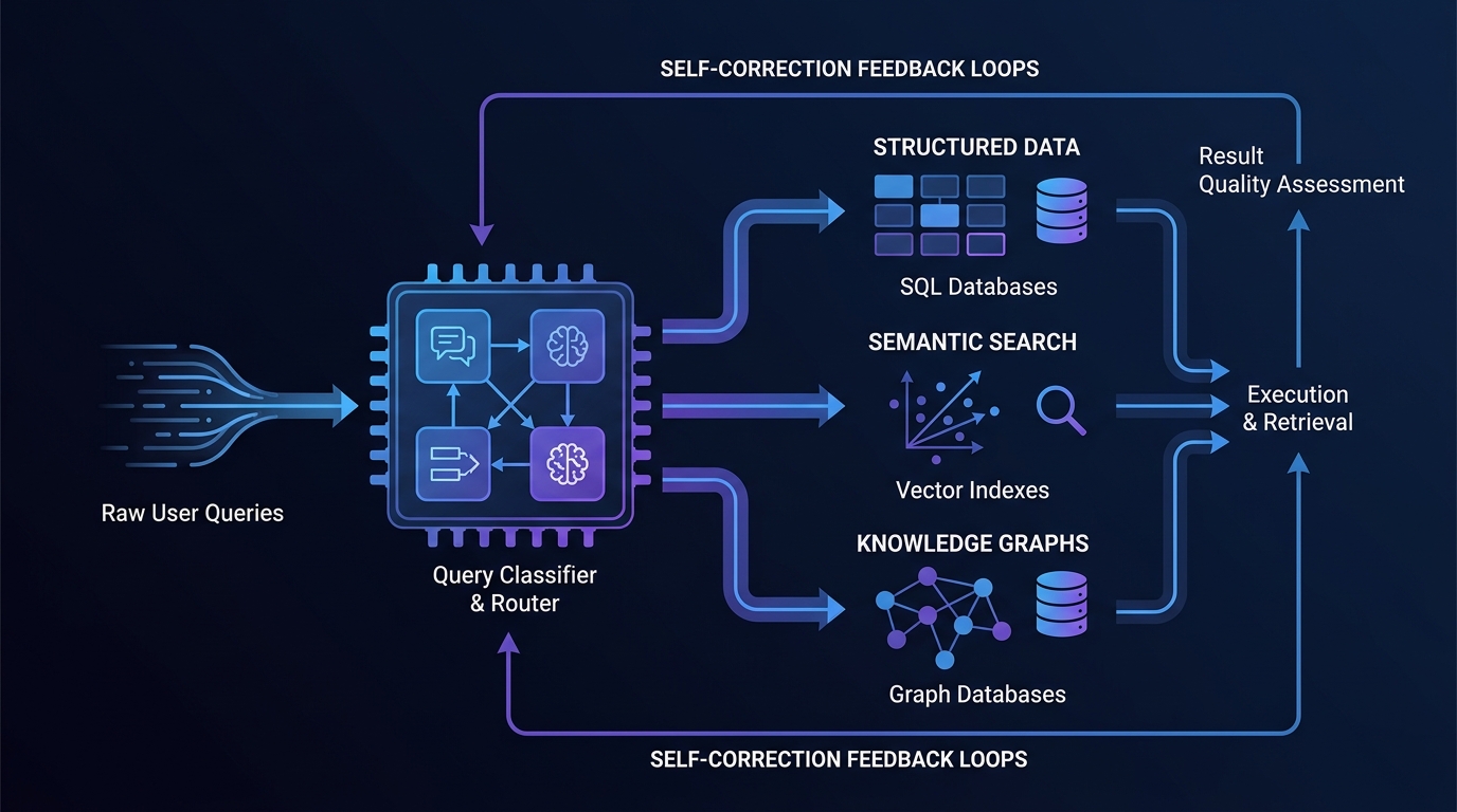 Diagram showing the flow of context optimization, comparing raw token loading with targeted dynamic RAG routing.